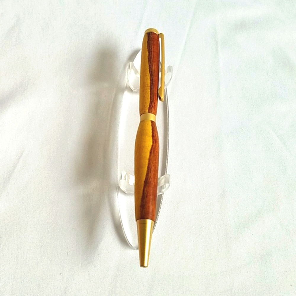 Hand Crafted Artisan Two Tone Wood with Gold Tone Fittings Writing Pen
